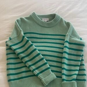 La Ligne Mint and Teal Striped Crewneck Sweater